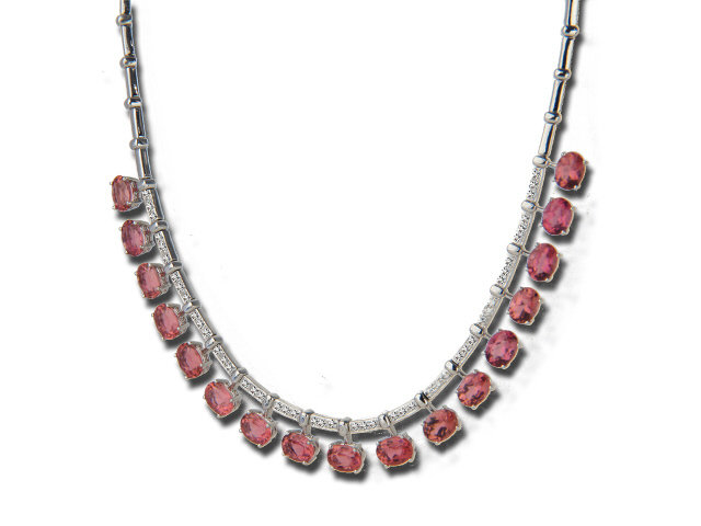 18K White Gold Pink Tourmaline and Diamond Necklace
