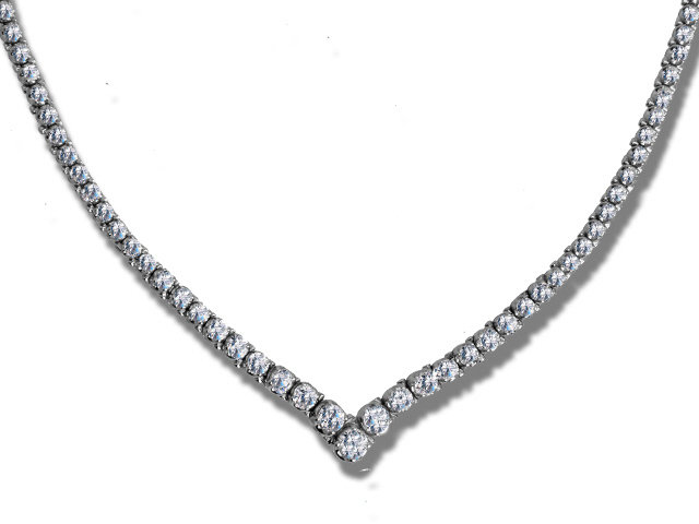 18K White Gold Tennis Necklace "V" with 10cts Diamonds