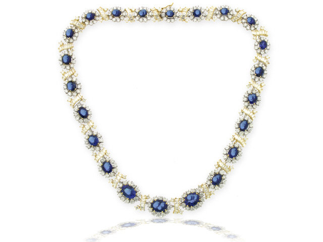 18K Yellow and White Gold Sapphire and Diamond Necklac