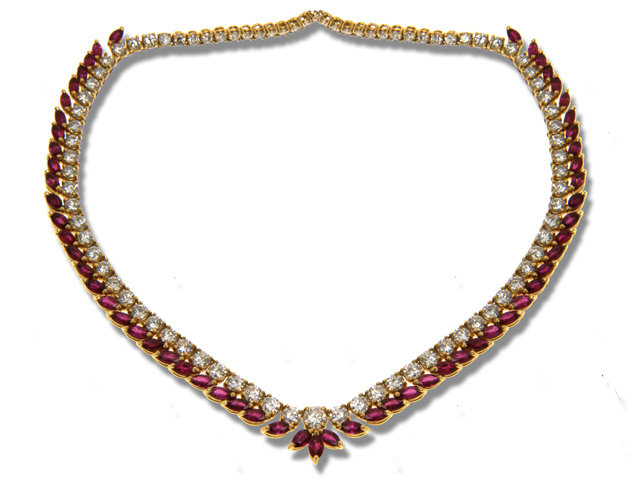 18K Yellow Gold Ruby and Diamond Necklace