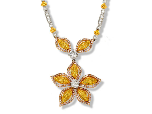 18K Yellow Gold Diamond Flower Necklace