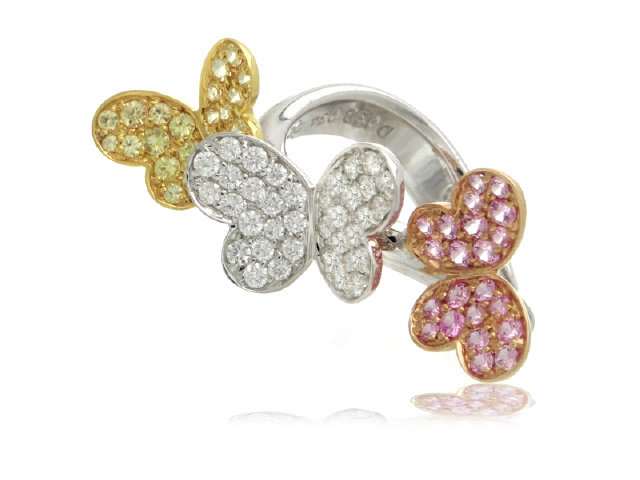 18KW p & y SAPH DIA..38CT 3 BUTTERFLY RING