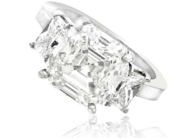 Platinum Asscher cut I VS1 w/ Radiant cut side stones