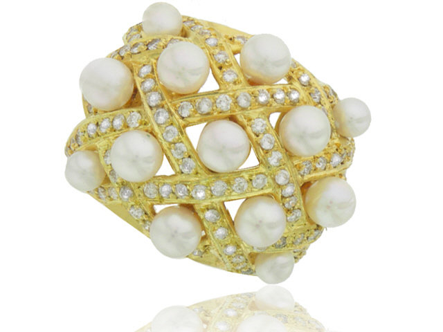 18k Y/g Diamond & Pearl Ring