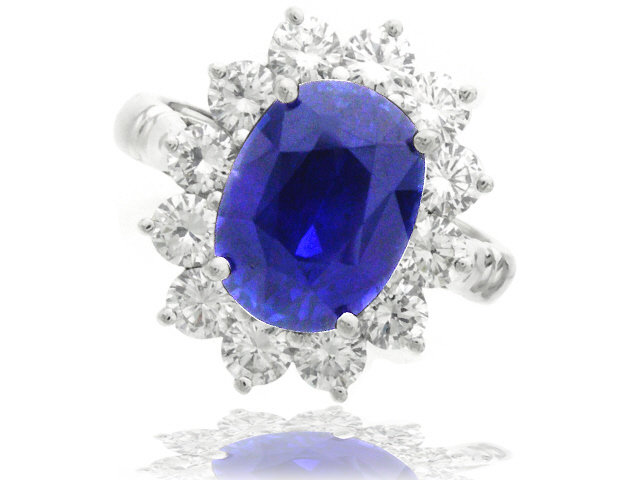 Platinum sapphire and diamond ring