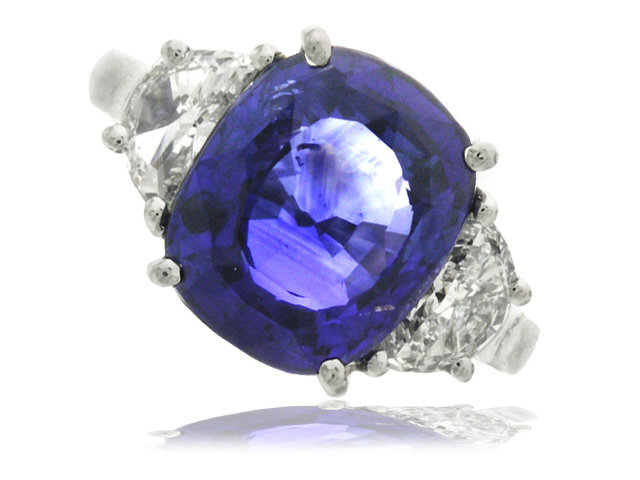 Platinum sapphire and diamond ring