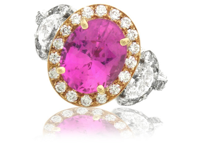 Platinum pink sapphire and diamond ring