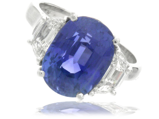 Platinum sapphire and diamond ring