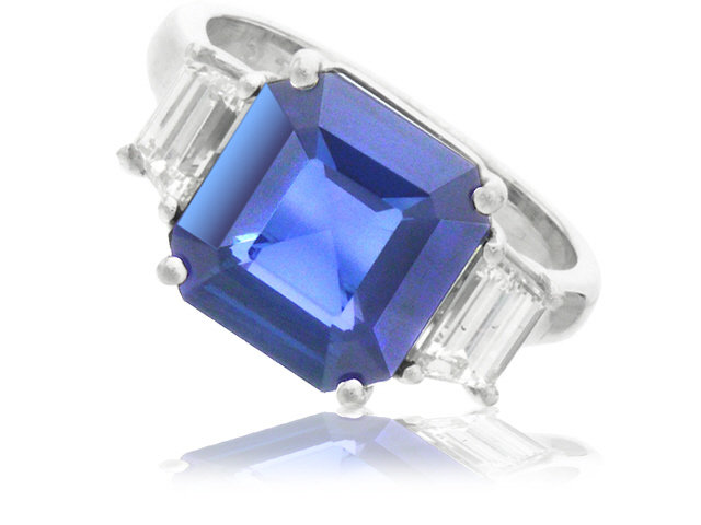 Platinum sapphire and diamond ring
