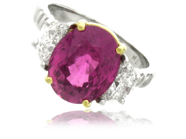 Platinum pink sapphire and diamond ring