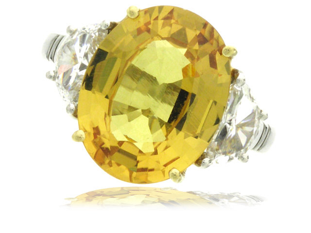 Platinum Yellow sapphire and diamond three stone ring
