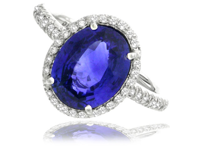 Platinum Blue sapphire and diamond ring