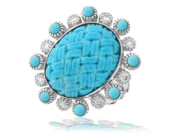 18K White Gold Turquoise and Diamond Ring