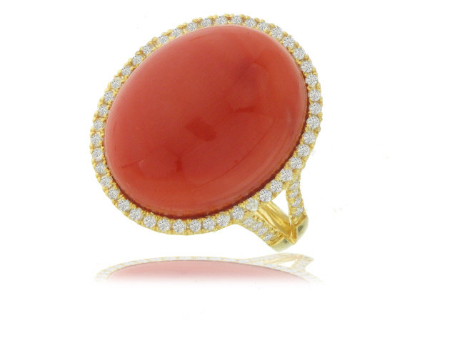 18k y/g Coral & Diamond Ring