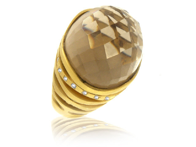 14K Y/G SMOKEY TOPAZ DIAMOND RING DIA=0.16CT