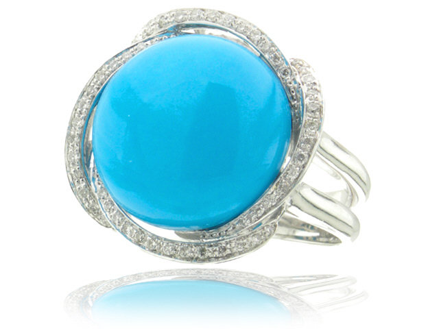 18K W/G DIAMOND TURQUOISE RING 52DIA=0.20CT