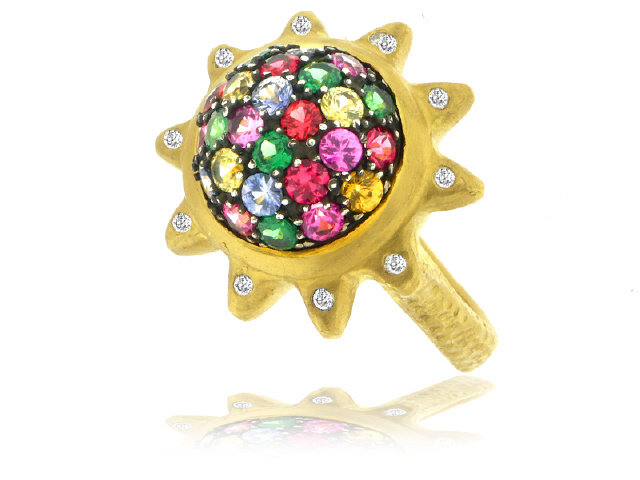24K Y/G DIAMOND & MULTI SAPPHIRE RING