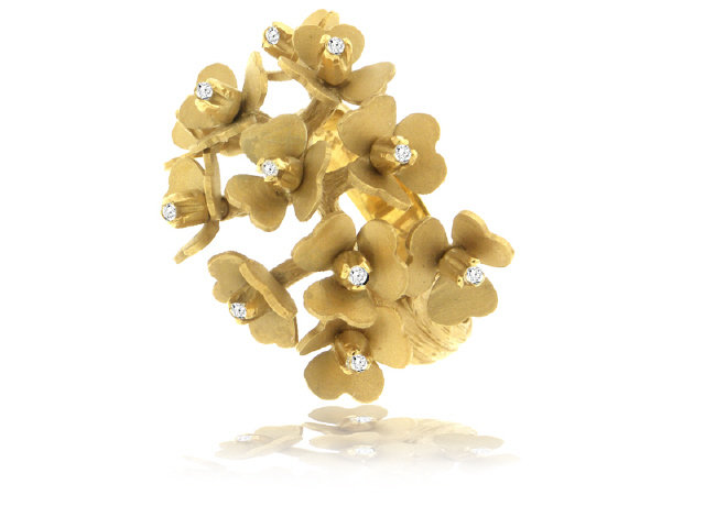 14K Y/G MULTI- FLOWER DIAMOND RING