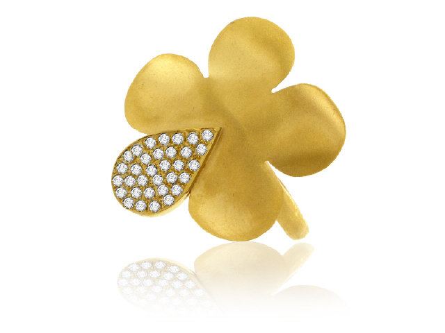 14K Y/G FLOWER RING W/ 1 DIAMOND PETAL