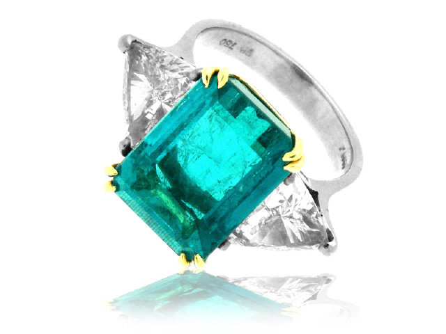 PLATINUM & 18K Y/G E/C EMERALD DIAMOND RING