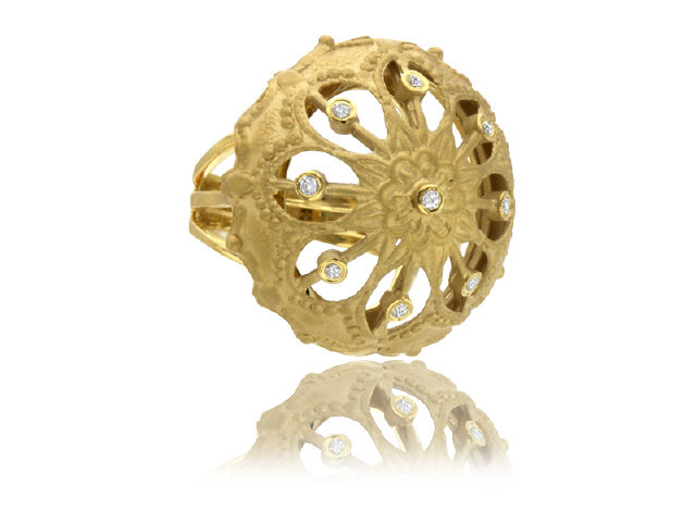 14K Y/G DIAMOND FLOWER DOME RING