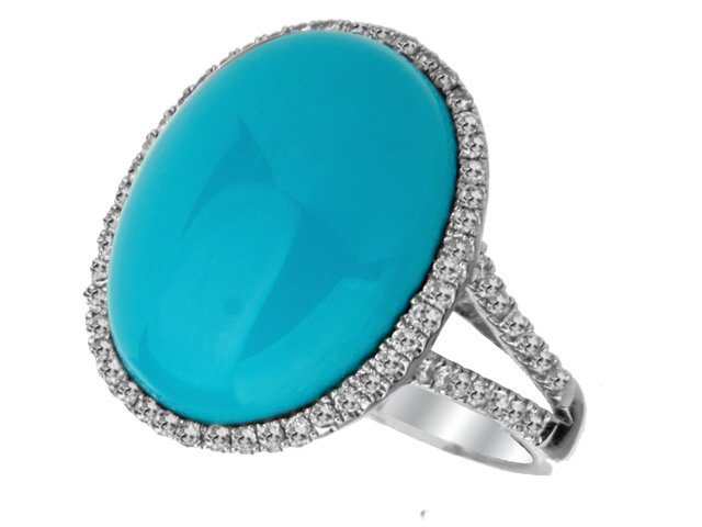 Oval Turquoise and Diamond Ring set in White Gold