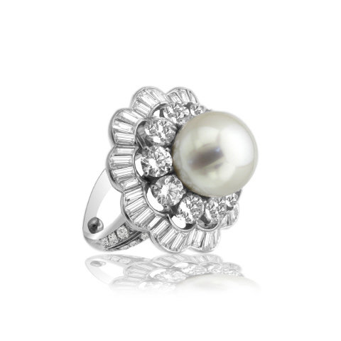 PLATINUM DIAMOND SOUTH SEA PEARL RING 12.5MM