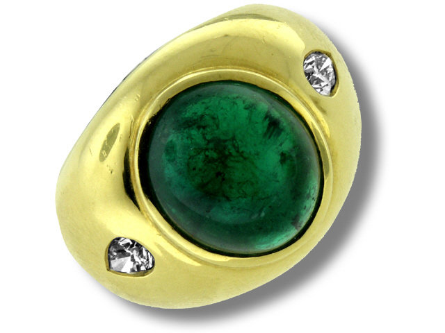 18K Yellow Gold Cabochon Emerald and Diamond Ring