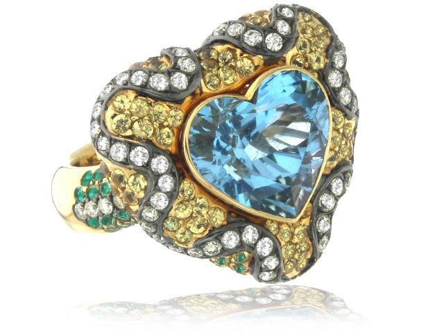 18K R/G DIAMOND & COLOR STONE HEART RING