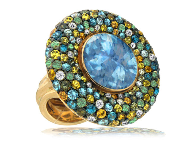 18K R/G DIAMOND & COLOR STONE RING