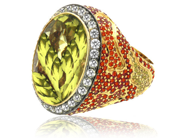 18K R/G DIAMOND & COLOR STONE RING