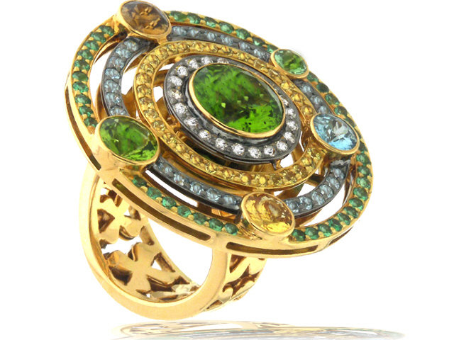 18K R/G DIAMOND & COLOR STONE RING