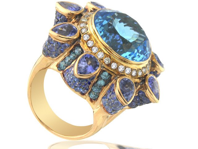 18K R/G DIAMOND & COLOR STONE RING