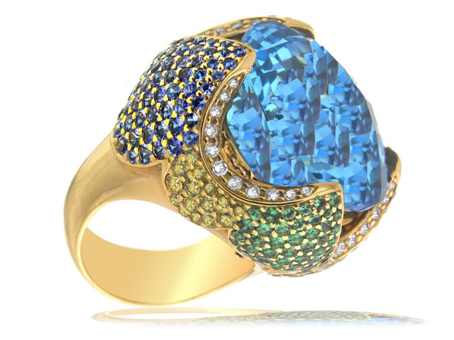 18K R/G DIAMOND & COLOR STONE RING