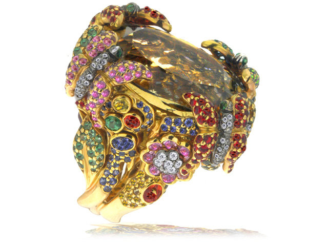 18K R/G DIAMOND & COLOR STONE RING