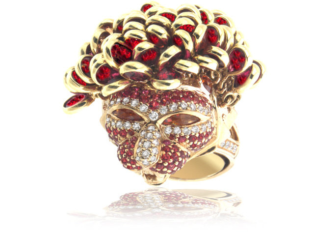18K R/G DIAMOND & COLOR STONE TIGER RING