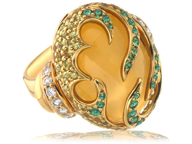 18K R/G DIAMOND & COLOR STONE RING