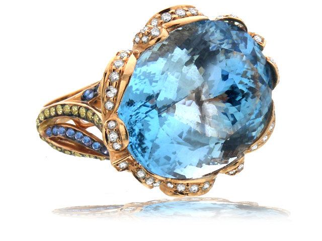 18K R/G DIAMOND & COLOR STONE RING