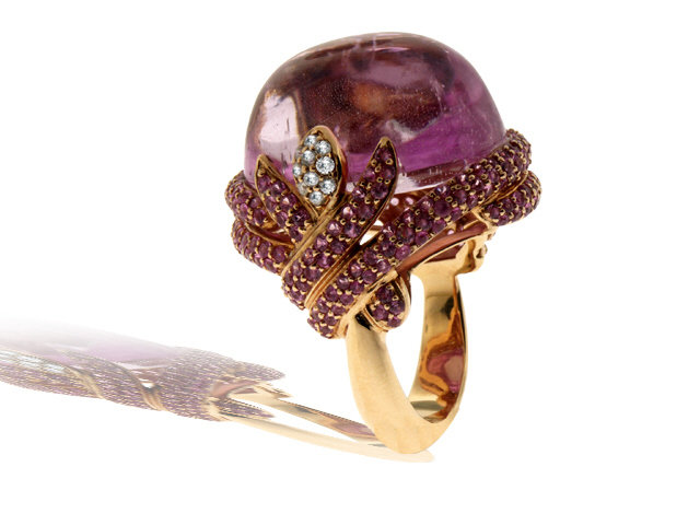 18K R/G PINK KUNZITE, PINK SAPPHIRE & DIAMOND RING