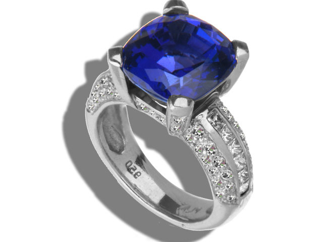 Platinum Tanzanite + Diamond Ring w/ 10cts. Tanzanites