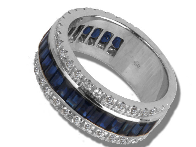 18K White Gold Sapphire and Diamond Band Ring