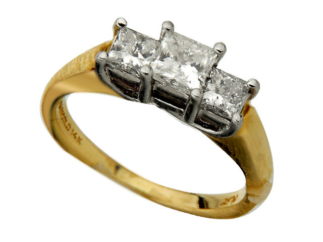 3-Stone Diamond Ring in 14K Yellow Gold and Platinum