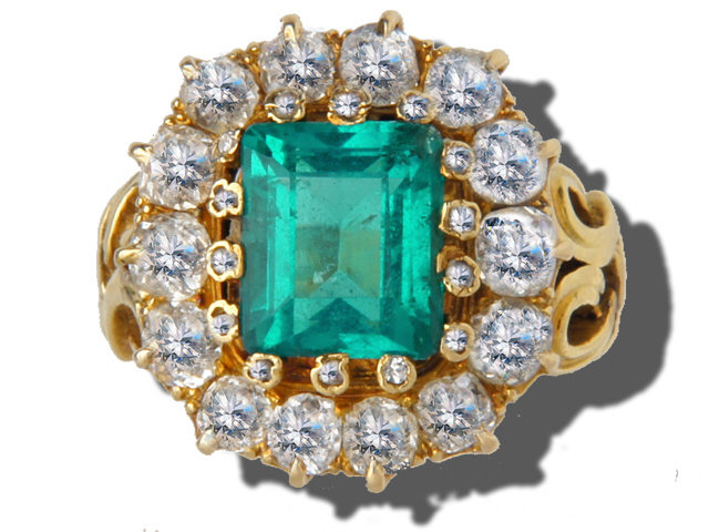 9K Gold Antique Emerald and Diamond Ring