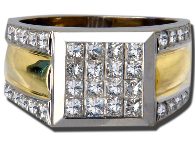 18K White Gold and Yellow Gold Invisible Set Diamond M