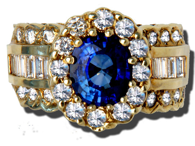 14K Yellow Gold Sapphire and Diamond Ring with 2cts AT