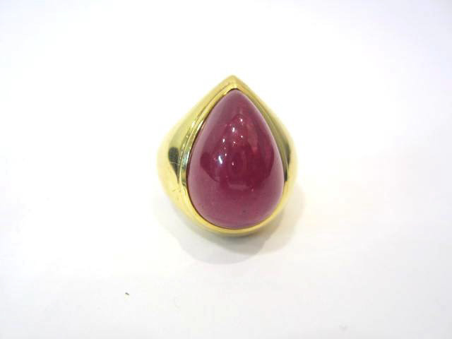 18K Yellow Gold Pear Shape Cabuchon Burma Ruby 27.94ct