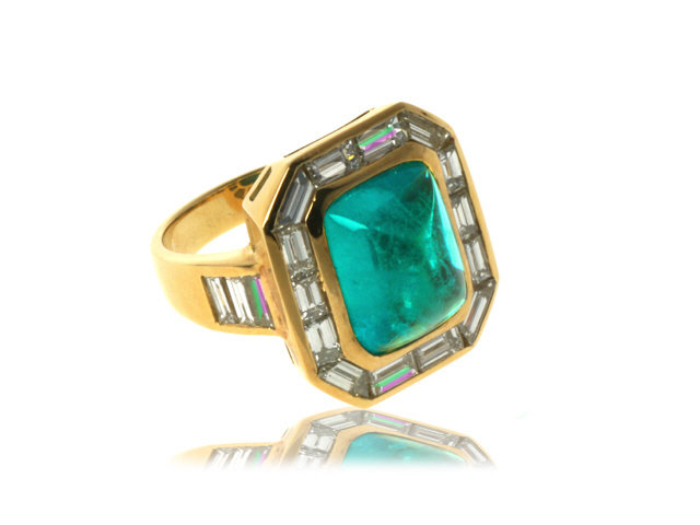 18K Yellow Gold Emerald and Diamond Ring