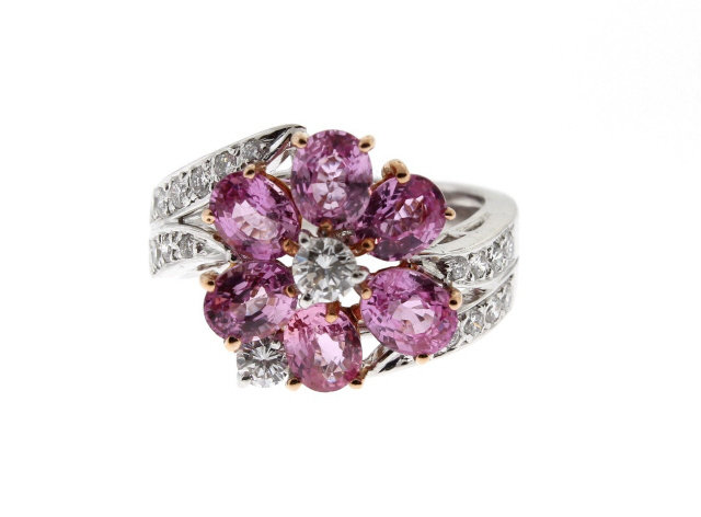 18K White Gold Pink Sapphire and Diamond Ring
