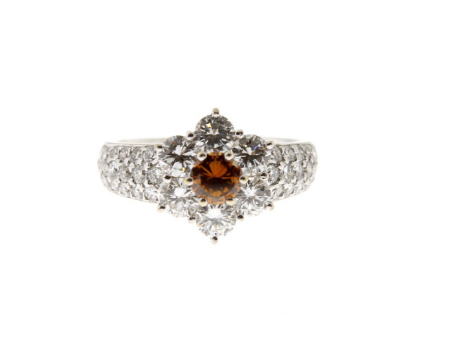 18K White Gold Cognac and White Diamond Ring
