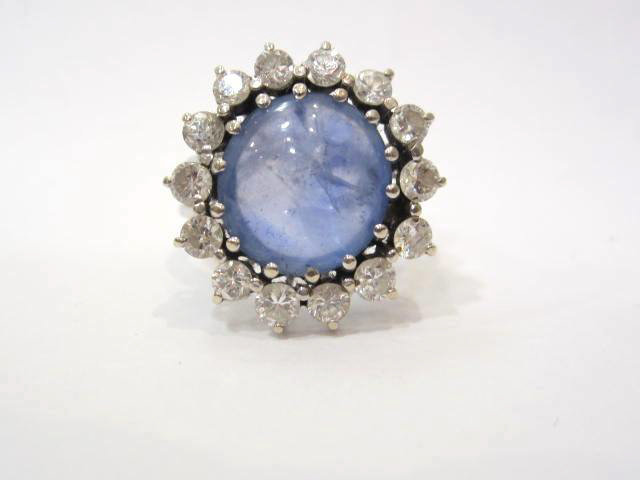 14K White Gold Star Sapphire and Diamond Ring